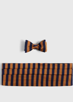 Paul Stuart Ties|Formal Shop^Two-Tone Striped Bow Tie And Cummerbund Set Navy/Orange