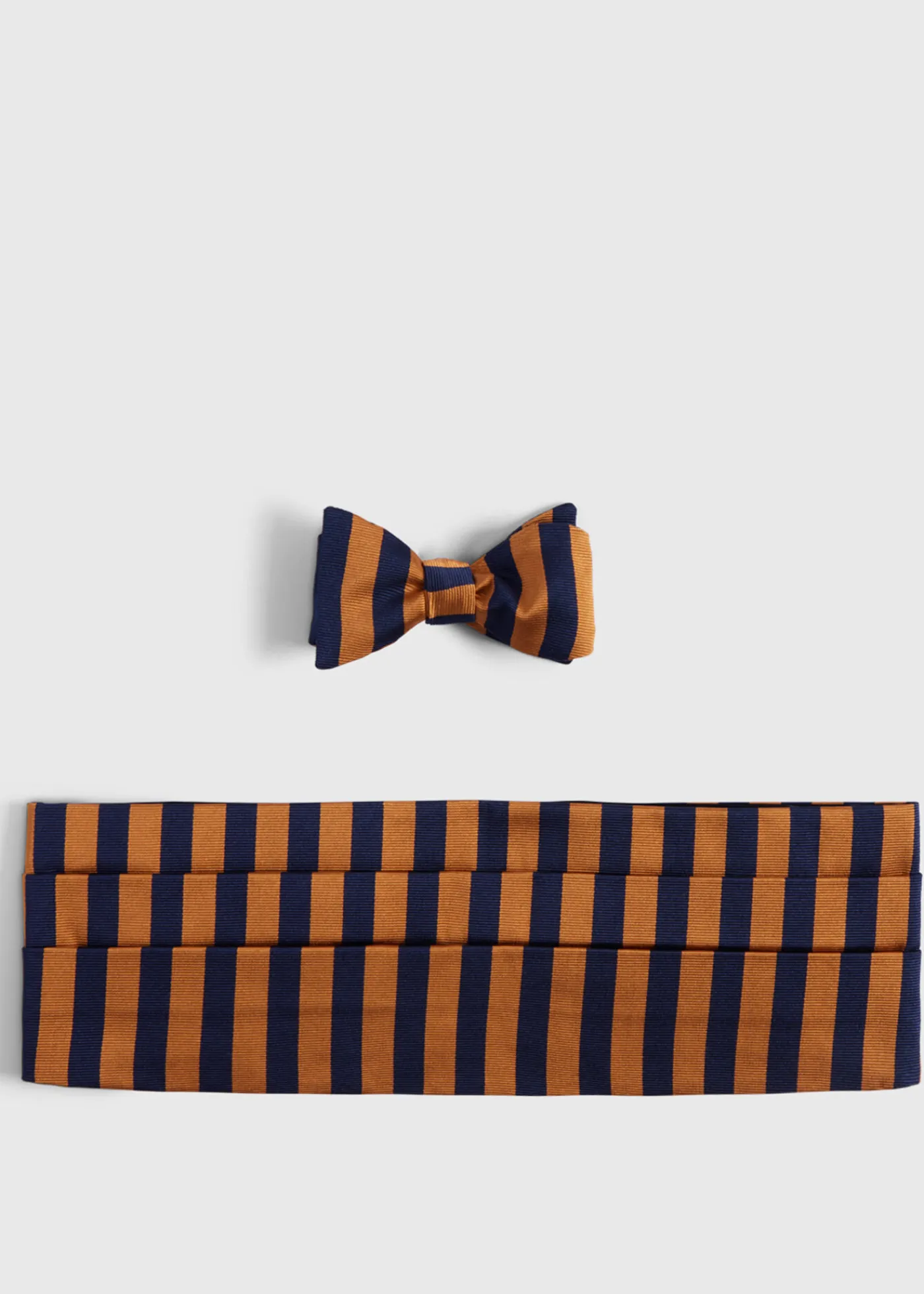 Paul Stuart Ties|Formal Shop^Two-Tone Striped Bow Tie And Cummerbund Set Navy/Orange