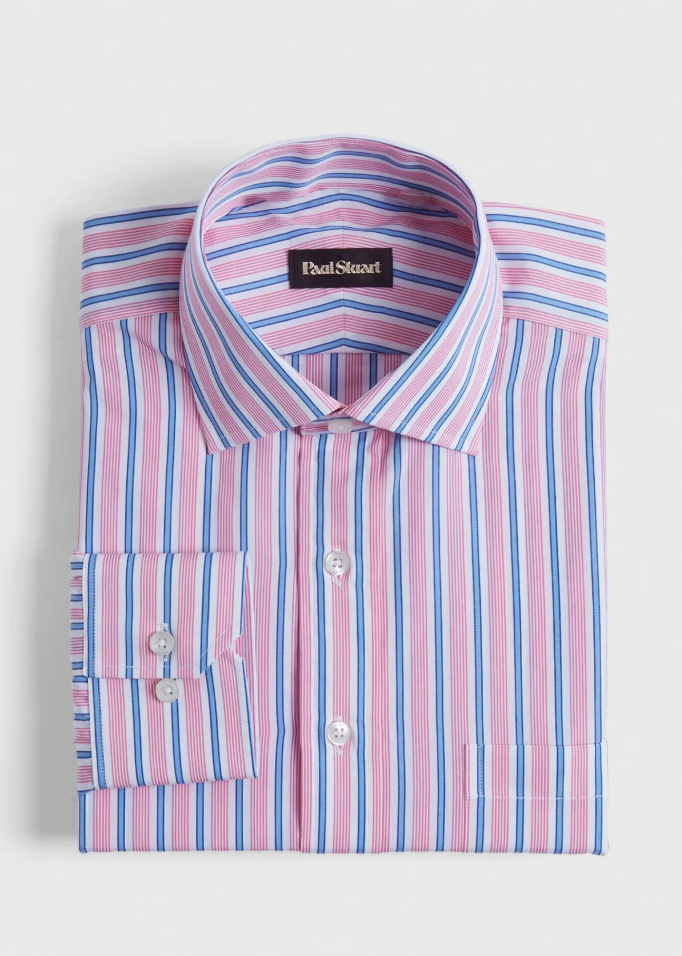 Paul Stuart Dress Shirts^Variegated Stripe Cotton Dress Shirt Pink
