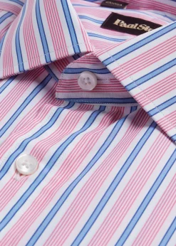 Paul Stuart Dress Shirts^Variegated Stripe Cotton Dress Shirt Pink