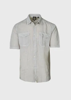 Paul Stuart Sport Shirts^Washed Linen Military Style Shirt Stone