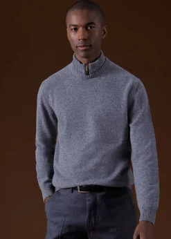 Paul Stuart Sweaters^Wool & Cashmere Mock Neck Zip Sweater Grey
