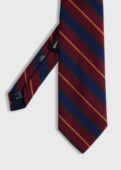 Paul Stuart Ties^Wool & Cotton Stripe Tie Burgundy