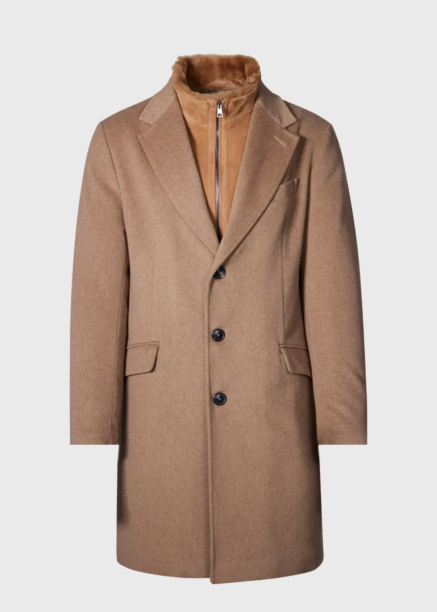 Paul Stuart Outerwear^Wool Coat With Shearling Gilet Camel