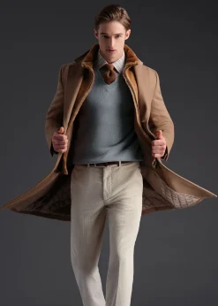 Paul Stuart Outerwear^Wool Coat With Shearling Gilet Camel