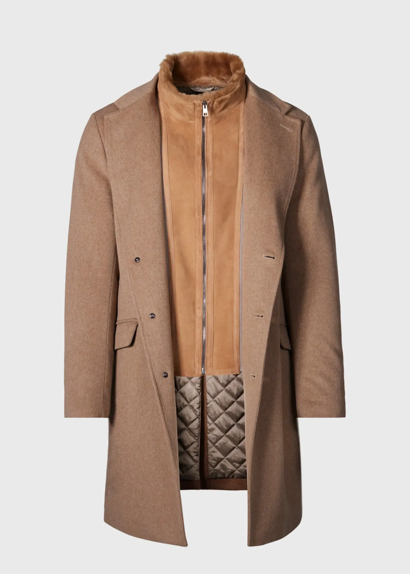 Paul Stuart Outerwear^Wool Coat With Shearling Gilet Camel