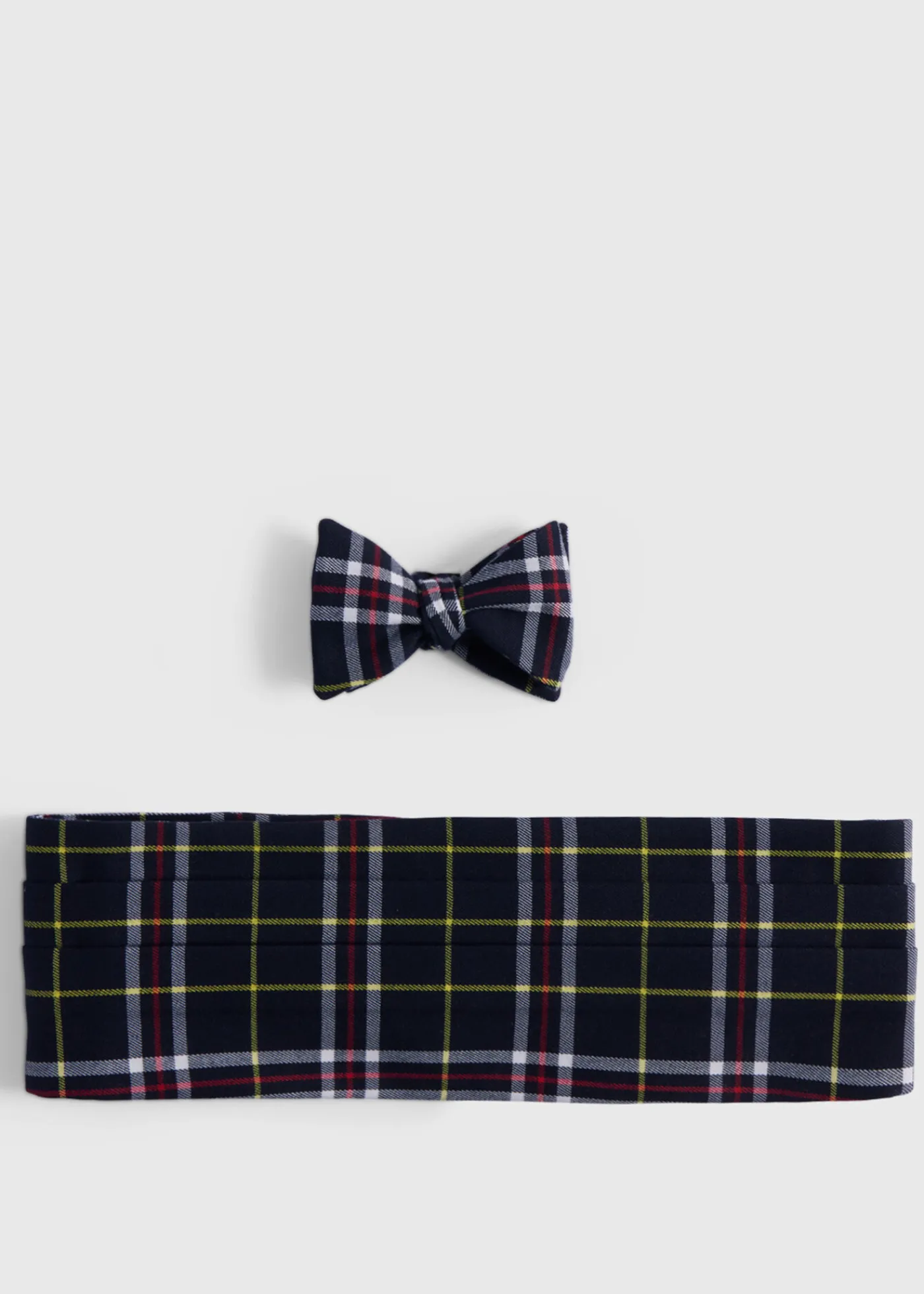 Paul Stuart Ties|Formal Shop^Wool Plaid Bow Tie And Cummerbund Set Charcoal/Red