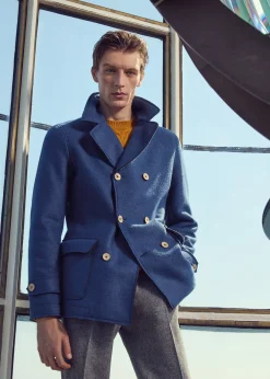 Paul Stuart Blazers & Jackets|Outerwear^Wool Raw Edge Double Breasted Jacket Blue