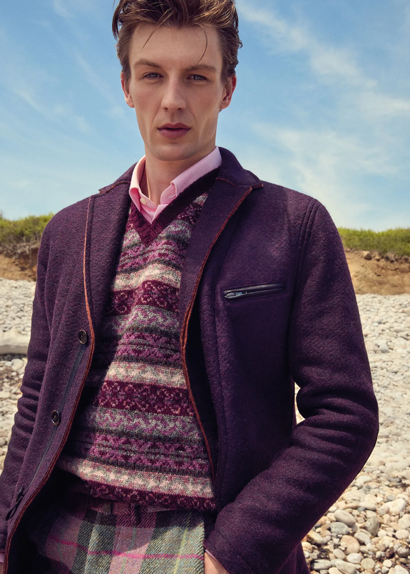 Paul Stuart Blazers & Jackets|Outerwear^Wool Raw Edge Jacket With Gilet Purple
