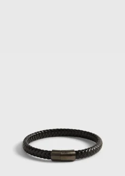 Paul Stuart Jewelry^Woven Leather Bracelet With Sterling Silver Black