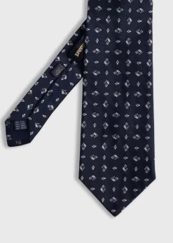 Paul Stuart Ties^Woven Silk Diamond Deco Tie Navy