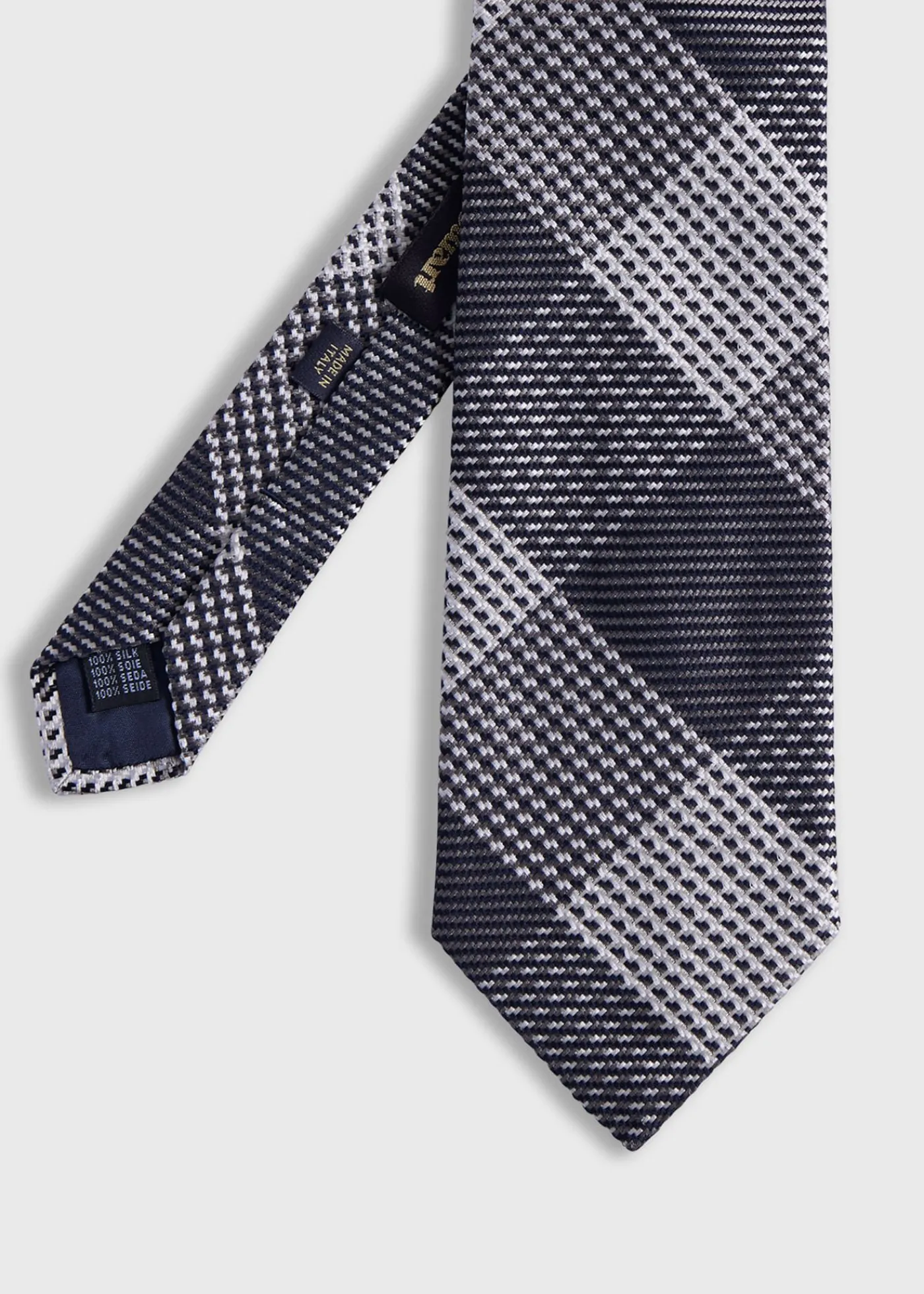 Paul Stuart Ties^Woven Silk Patchwork Plaid Tie Grey