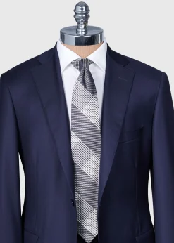 Paul Stuart Ties^Woven Silk Patchwork Plaid Tie Grey