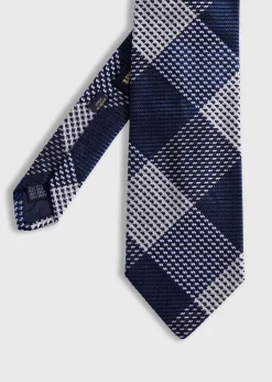 Paul Stuart Ties^Woven Silk Patchwork Plaid Tie Navy
