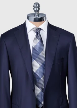 Paul Stuart Ties^Woven Silk Patchwork Plaid Tie Navy