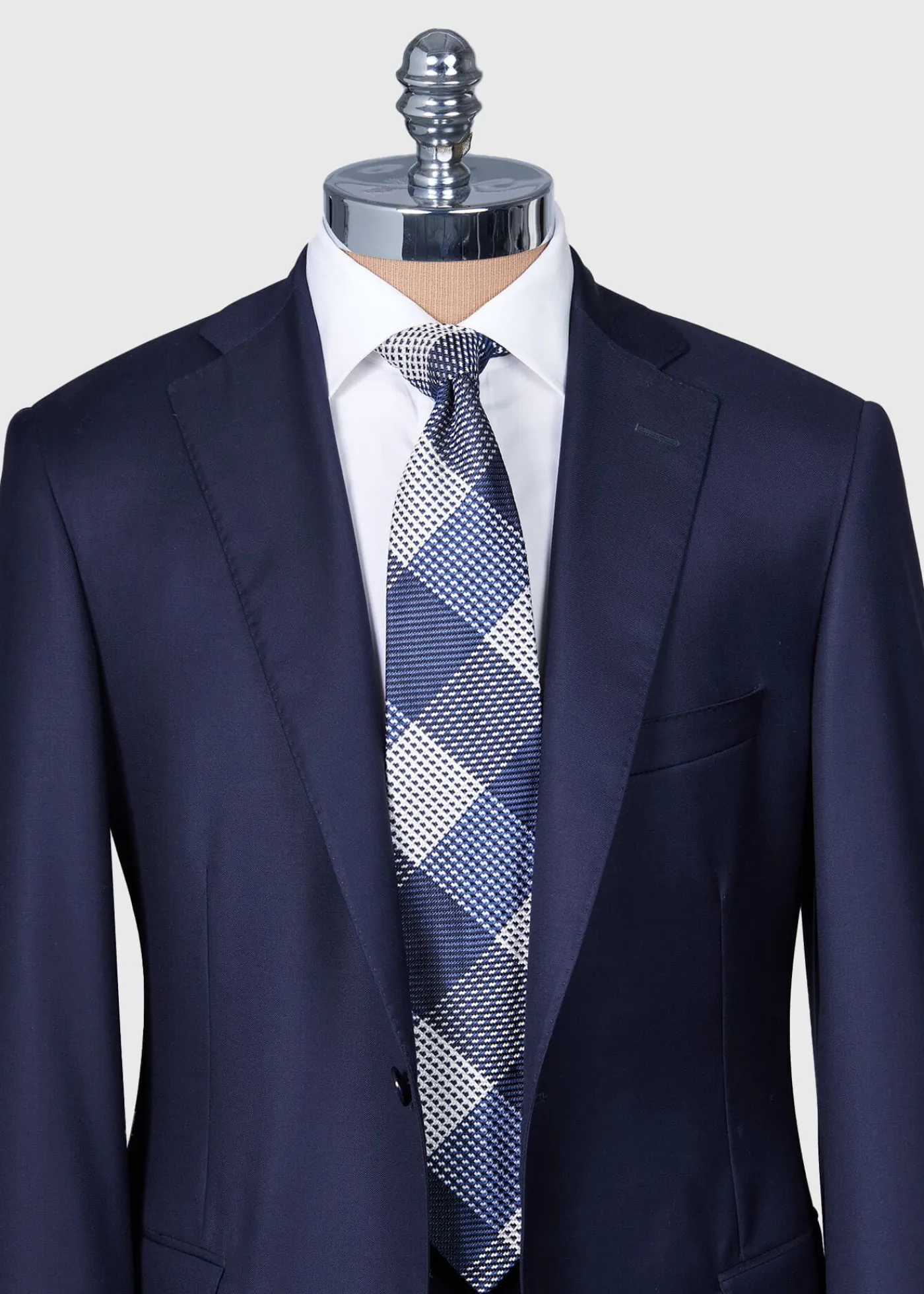 Paul Stuart Ties^Woven Silk Patchwork Plaid Tie Navy