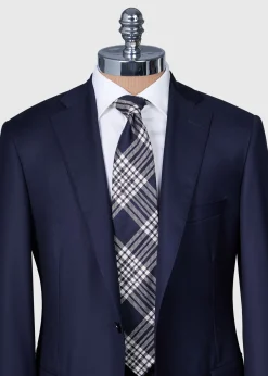 Paul Stuart Ties^Woven Silk Plaid Tie Navy