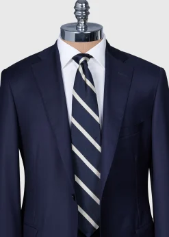 Paul Stuart Ties^Woven Silk Regimental Stripe Tie Navy