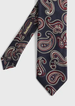 Paul Stuart Ties^Woven Silk Tossed Pine Tie Navy