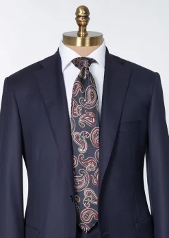Paul Stuart Ties^Woven Silk Tossed Pine Tie Navy
