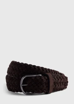 Paul Stuart Belts^Woven Suede Belt Brown
